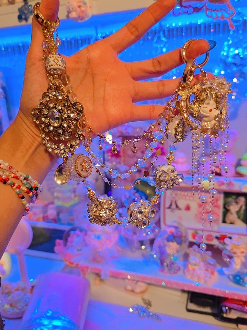 Crystal & Pearl Multi-Charm Chain